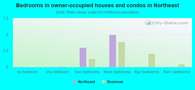 Bedrooms in owner-occupied houses and condos in Northeast