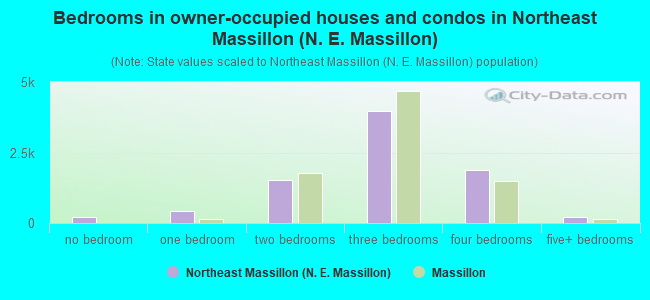 Bedrooms in owner-occupied houses and condos in Northeast Massillon (N. E. Massillon)