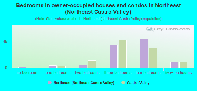 Bedrooms in owner-occupied houses and condos in Northeast (Northeast Castro Valley)