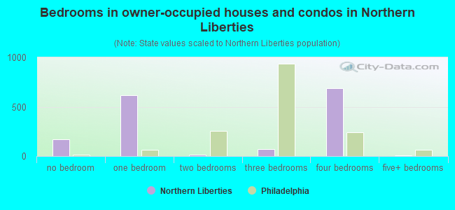Bedrooms in owner-occupied houses and condos in Northern Liberties