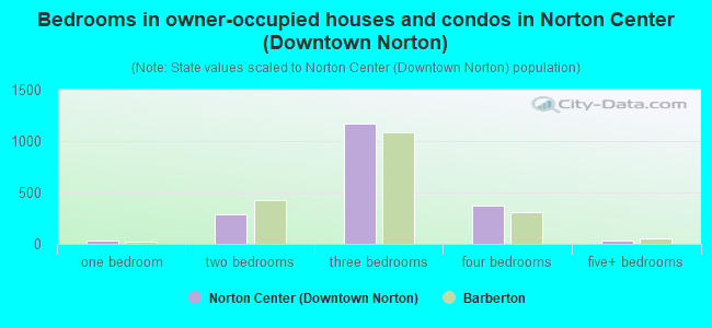 Bedrooms in owner-occupied houses and condos in Norton Center (Downtown Norton)