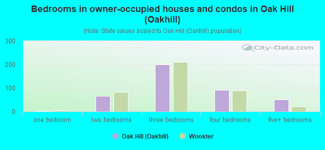 Bedrooms in owner-occupied houses and condos in Oak Hill (Oakhill)