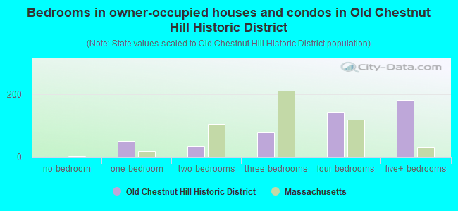 Bedrooms in owner-occupied houses and condos in Old Chestnut Hill Historic District