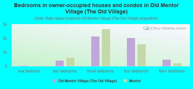 Bedrooms in owner-occupied houses and condos in Old Mentor Village (The Old Village)