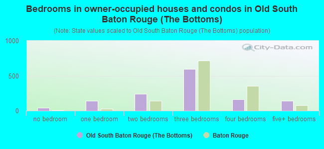 Bedrooms in owner-occupied houses and condos in Old South Baton Rouge (The Bottoms)