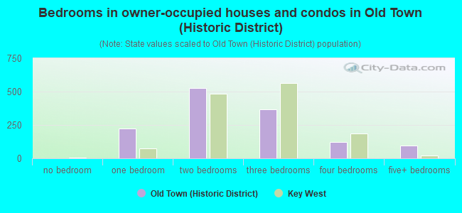 Bedrooms in owner-occupied houses and condos in Old Town (Historic District)