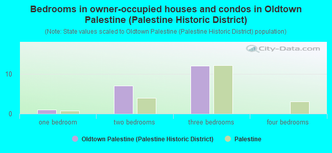 Bedrooms in owner-occupied houses and condos in Oldtown Palestine (Palestine Historic District)