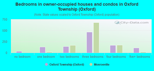 Bedrooms in owner-occupied houses and condos in Oxford Township (Oxford)