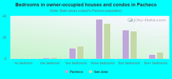 Bedrooms in owner-occupied houses and condos in Pacheco