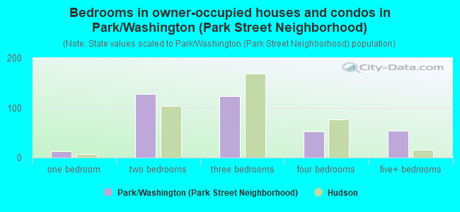 Bedrooms in owner-occupied houses and condos in Park/Washington (Park Street Neighborhood)