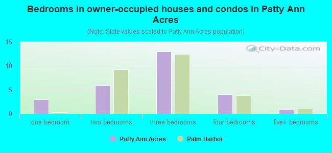 Bedrooms in owner-occupied houses and condos in Patty Ann Acres