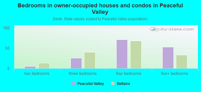 Bedrooms in owner-occupied houses and condos in Peaceful Valley