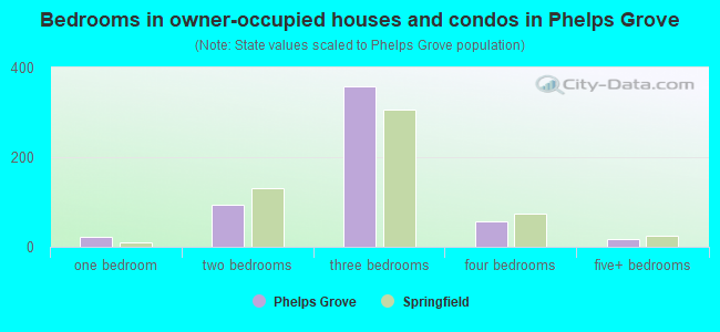 Bedrooms in owner-occupied houses and condos in Phelps Grove