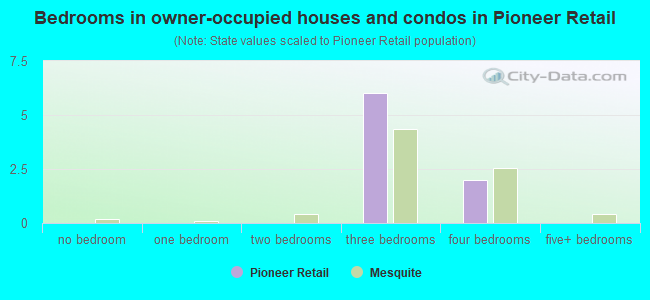 Bedrooms in owner-occupied houses and condos in Pioneer Retail