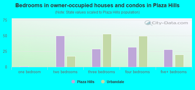 Bedrooms in owner-occupied houses and condos in Plaza Hills