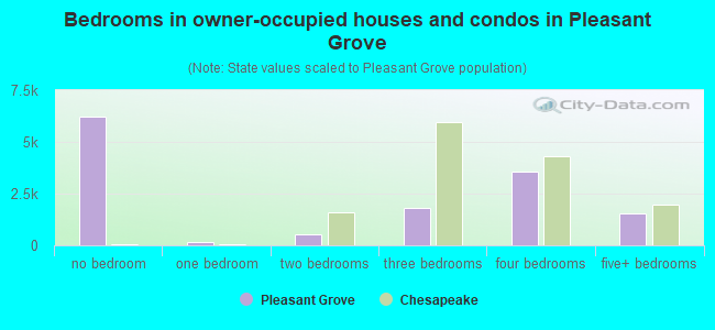 Bedrooms in owner-occupied houses and condos in Pleasant Grove