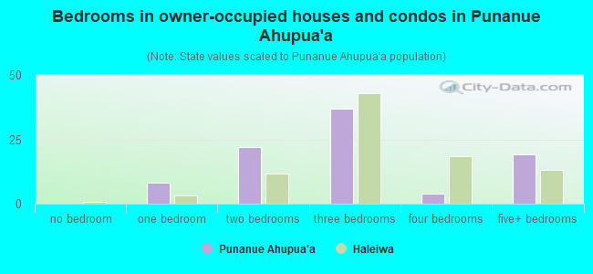 Bedrooms in owner-occupied houses and condos in Punanue Ahupua`a