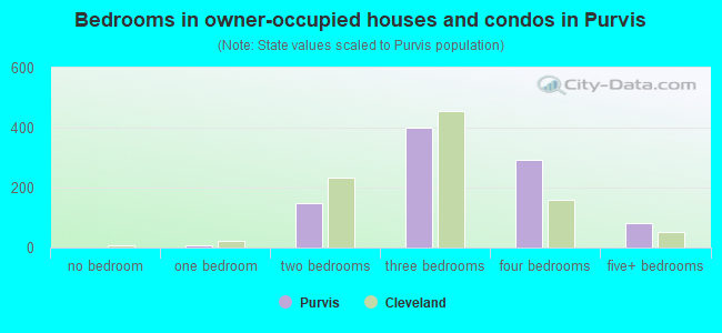 Bedrooms in owner-occupied houses and condos in Purvis