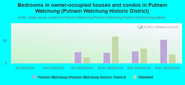 Bedrooms in owner-occupied houses and condos in Putnam Watchung (Putnam Watchung Historic District)