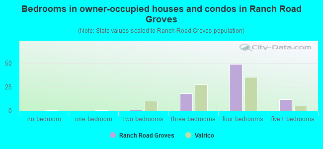 Bedrooms in owner-occupied houses and condos in Ranch Road Groves