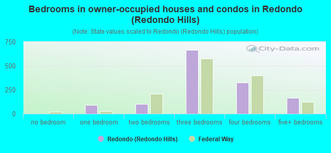 Bedrooms in owner-occupied houses and condos in Redondo (Redondo Hills)