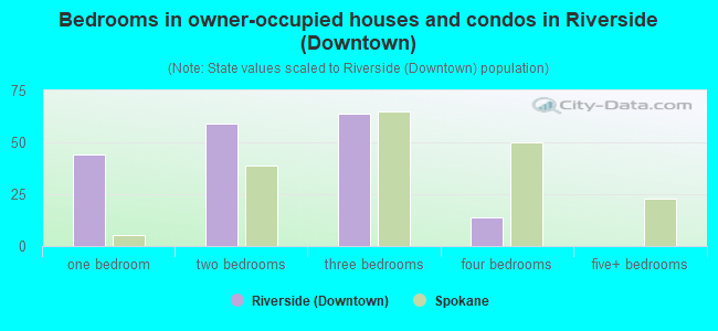 Bedrooms in owner-occupied houses and condos in Riverside (Downtown)