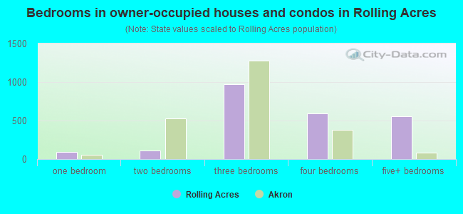 Bedrooms in owner-occupied houses and condos in Rolling Acres