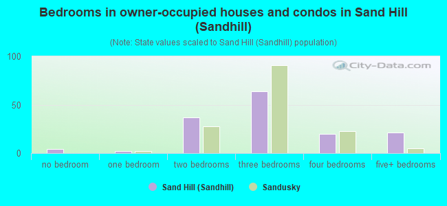 Bedrooms in owner-occupied houses and condos in Sand Hill (Sandhill)