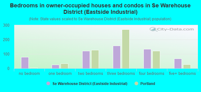 Bedrooms in owner-occupied houses and condos in Se Warehouse District (Eastside Industrial)