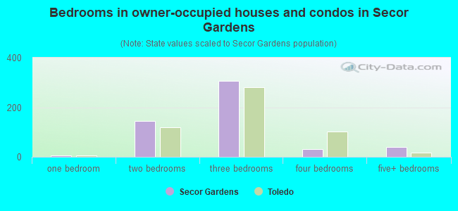 Bedrooms in owner-occupied houses and condos in Secor Gardens