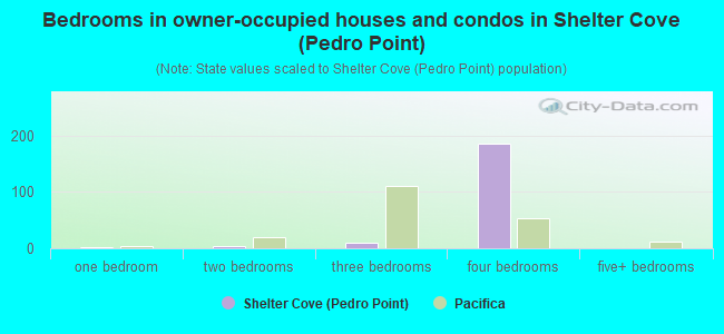 Bedrooms in owner-occupied houses and condos in Shelter Cove (Pedro Point)