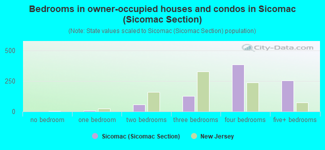 Bedrooms in owner-occupied houses and condos in Sicomac (Sicomac Section)