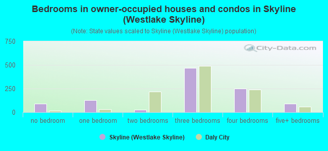 Bedrooms in owner-occupied houses and condos in Skyline (Westlake Skyline)