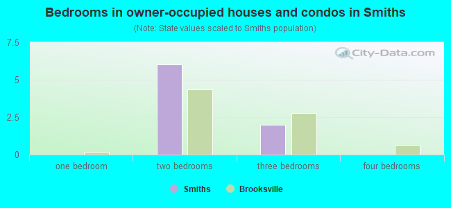 Bedrooms in owner-occupied houses and condos in Smiths
