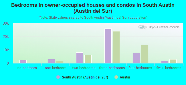 Bedrooms in owner-occupied houses and condos in South Austin (Austin del Sur)