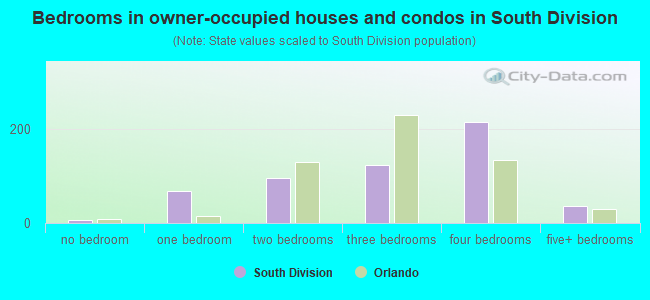 Bedrooms in owner-occupied houses and condos in South Division