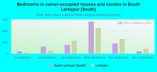 Bedrooms in owner-occupied houses and condos in South Larkspur (South)