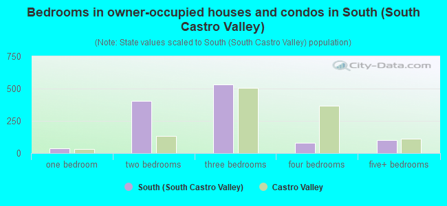 Bedrooms in owner-occupied houses and condos in South (South Castro Valley)