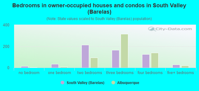 Bedrooms in owner-occupied houses and condos in South Valley (Barelas)