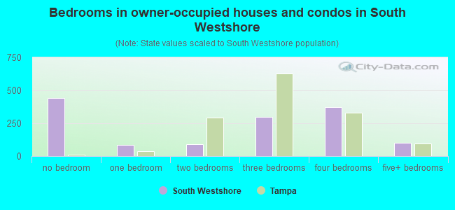 Bedrooms in owner-occupied houses and condos in South Westshore