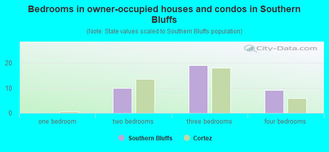 Bedrooms in owner-occupied houses and condos in Southern Bluffs