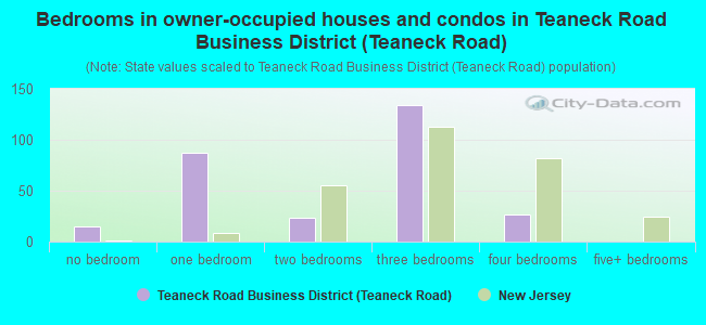 Bedrooms in owner-occupied houses and condos in Teaneck Road Business District (Teaneck Road)