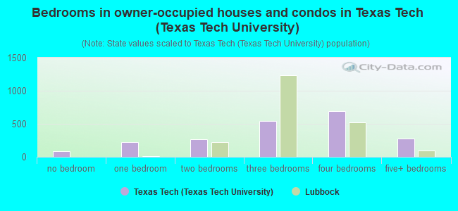 Bedrooms in owner-occupied houses and condos in Texas Tech (Texas Tech University)