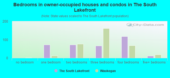 Bedrooms in owner-occupied houses and condos in The South Lakefront