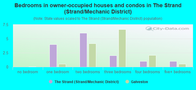 Bedrooms in owner-occupied houses and condos in The Strand (Strand/Mechanic District)