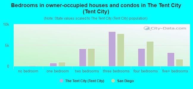 Bedrooms in owner-occupied houses and condos in The Tent City (Tent City)