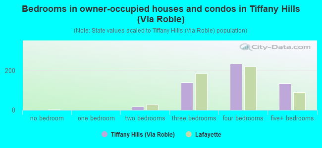 Bedrooms in owner-occupied houses and condos in Tiffany Hills (Via Roble)