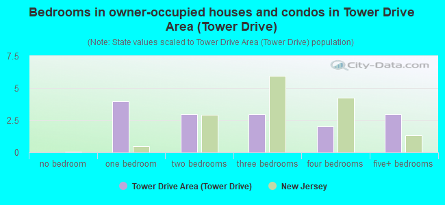 Bedrooms in owner-occupied houses and condos in Tower Drive Area (Tower Drive)