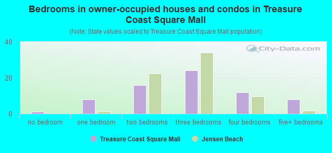 Bedrooms in owner-occupied houses and condos in Treasure Coast Square Mall