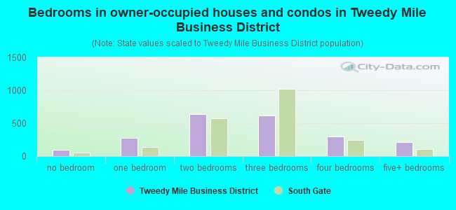 Bedrooms in owner-occupied houses and condos in Tweedy Mile Business District